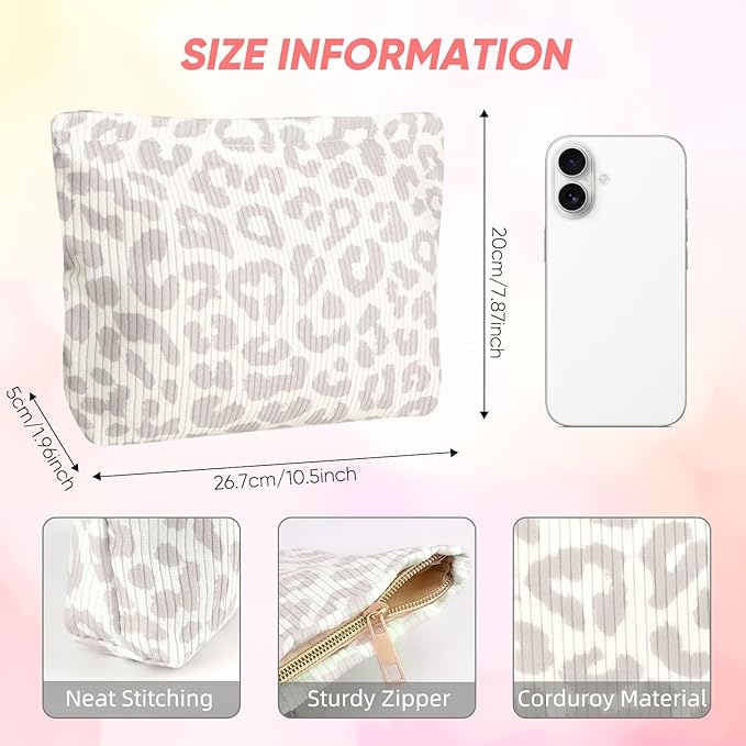 Makeup Pouch for Women Small Make Up Bag for Purse Zipper Initial Makeup Cosmetic Bags Pouches for Purse Aesthetic Travel Toiletry Bags, Grey Leopard Pattern