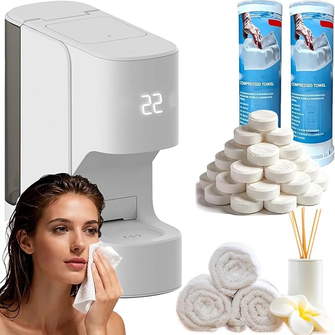 Automatic Hot Towel Dispenser, Hot Face Towel Heater Machine, Hot Towel Dispenser for Bathroom, Upgraded Hot Face Towel Warmer, 5 Second Heating, Compressed Towels (Towel Machine with 20 Towels*1)