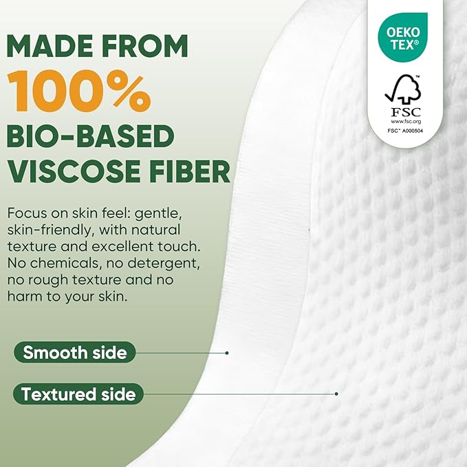 Face Towels Disposable, 100% Viscose Fiber Double-Sided Facial Towelettes, Soft Thick Lint-Free Makeup Remover Wipes for Sensitive Skin, 5 Travel Pack 50 Count