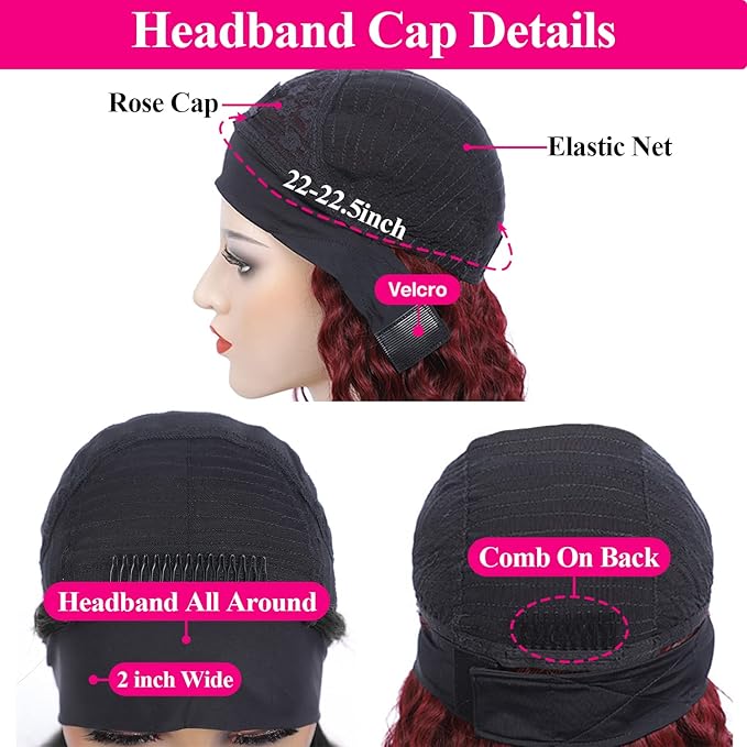Aiterina Headband Wig deep wave human hair wigs for Black Women Brazilian Remy Hair Glueless Non Lace Front Wig 150% Density (14 inch, 102J)