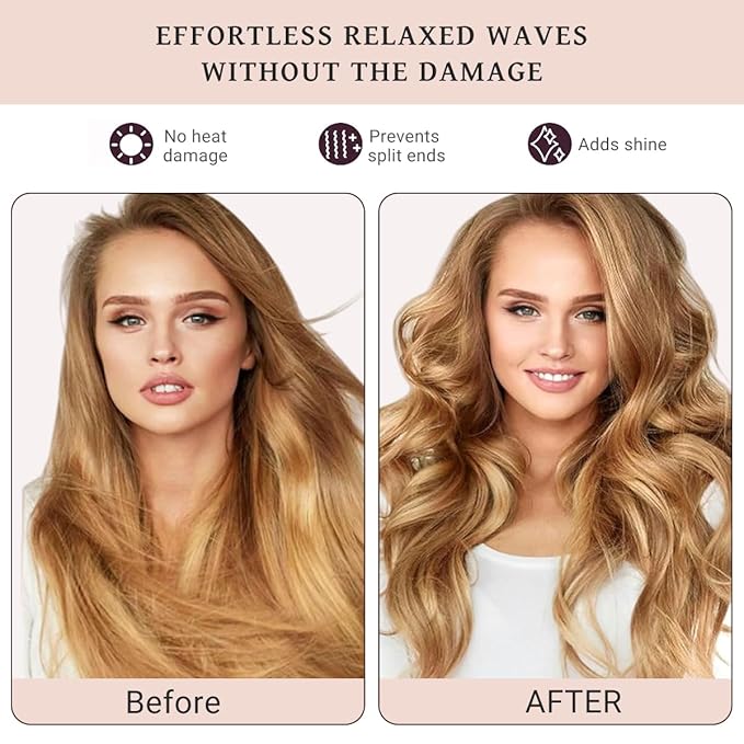 Heatless Curls Overnight Heatless Hair Curler Heatless Blowout with Luxury White Bag Silk Scarf, Curling Rod to Sleep in No Heat Curling Headband, (Brown 3PC)