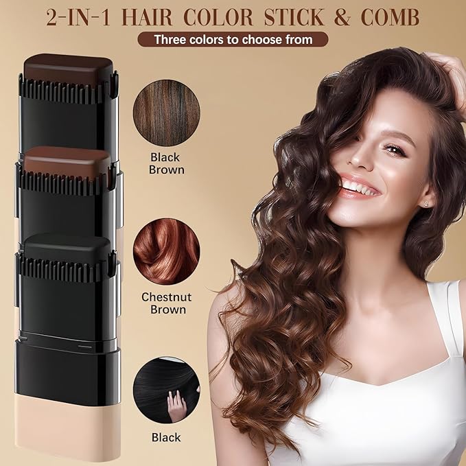 2-in-1 Hair Color Stick & Comb, Waterproof and Sweat-Proof Hair Dye Comb, Instant Convenient Root Touch Up for Gray Hair, Touch up Comb for Women & Men (Black)