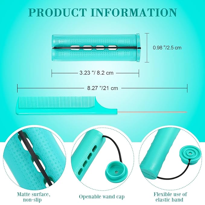 Chuangdi 24 Pcs Hair Perm Rods Plastic Cold Wave Perming Curlers Hair Rollers with Steel Pintail Comb Rat Tail Comb Tools for Hairdressing Styling(Green,0.98 Inches)