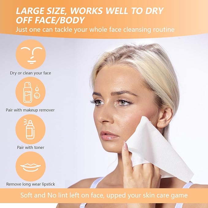 Disposable Face Towel with Bamboo Drawer Storage Box - Face Towelettes Disposable XL, Facial Towels Makeup Organizer for Clean Face Towels, Makeup Remover Washcloths 50 Ct-Black Box