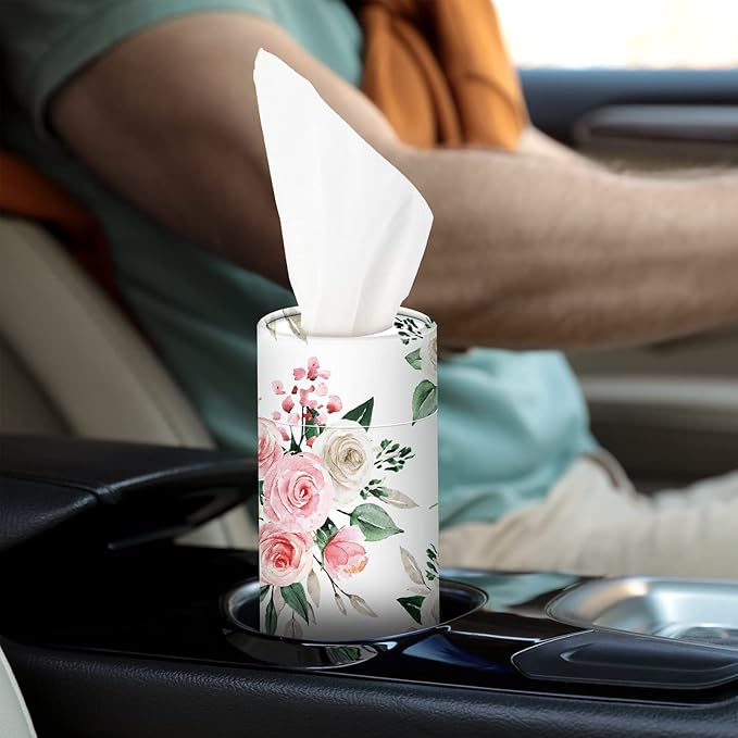 Ctosree 8 Pcs Car Tissue Holder Cylinder Bulk Round Floral Cup Holder Facial Tissues for Travel Refill Car Napkin Box Round Container