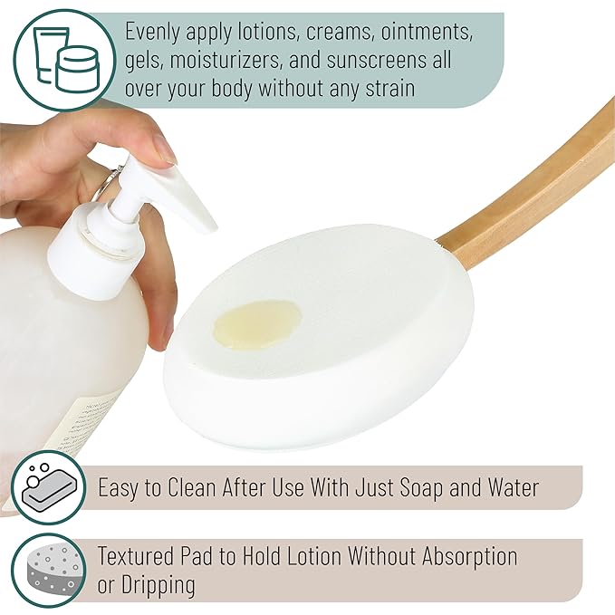 Slick- Lotion Applicator, 17 Inch, 2 Pack, White and Peach Beige, Back Applicator Lotion, Certified Organic, Easy Reach Washable, Self Tanner for All Skin Tone