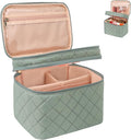 Relavel Makeup Travel Bag, Large Capacity Cosmetic Bags for Women, Makeup Brush Holder Storage Travel Case Waterproof Portable Make Up Bag with Dividers, Diamond Green