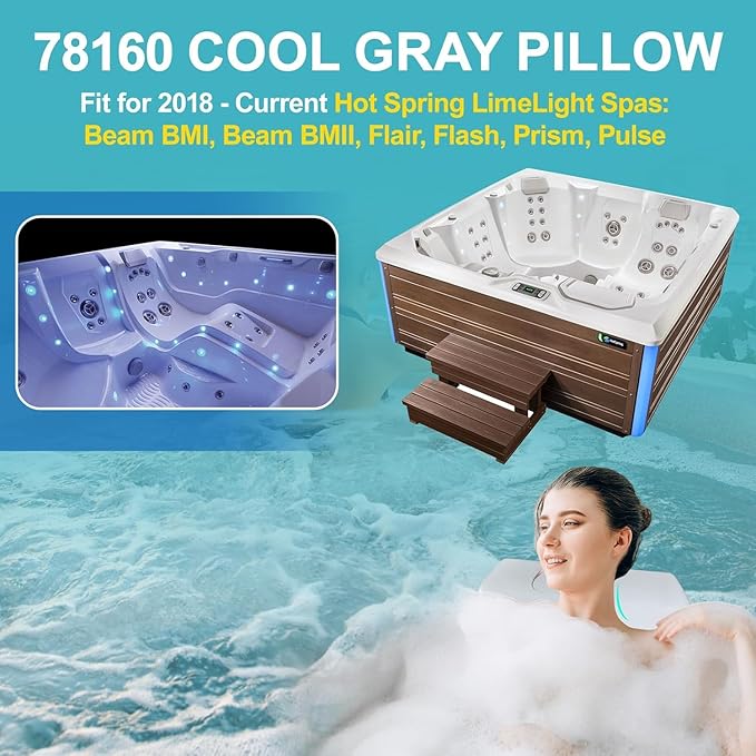 78160 Spa Neck Pillow Fit for 2018 - Current Hot Spring Limelight Collection Spas Beam BMI & BMII, Flair, Flash, Prism, Pulse, 10.5" L x 6.25" W, Gray, Hot Tub Spa Head Rest 5-Years Replacement 1 PACK
