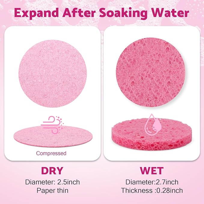 320-Count Compressed Facial Sponges, Natural Cellulose Face Sponge for Cleansing, Cosmetic Spa Sponges for Washing face, Exfoliating, Makeup Removal, Skin Massage (Pink)