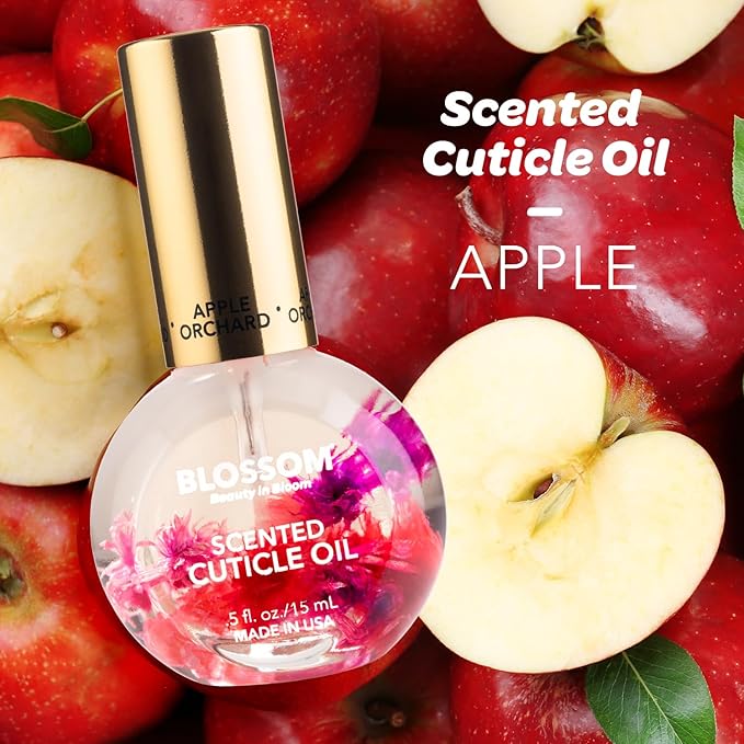 Blossom Cuticle Oil for Nails, Hydrating, Moisturizing, Scented Nail Oil Cuticle Care, Infused with Real Flowers, Made in USA, 0.5 fl. oz, Apple