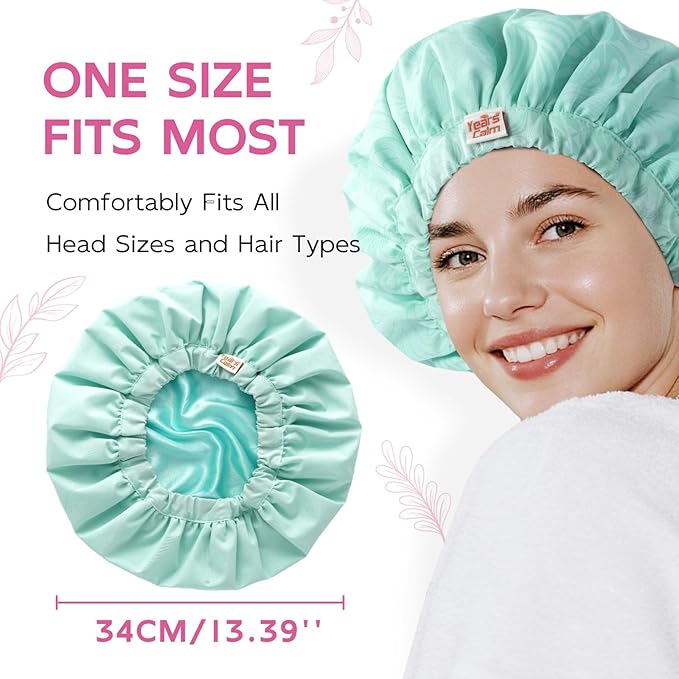 Years Calm Luxury Shower Cap for Women, Color Changing Shower Cap Reusable Waterproof, Flexi Satin Lined, Stylish Hair Cap for Shower, Washable Elastic Band Bath Cap for Long Hair, Braids (Aqua)