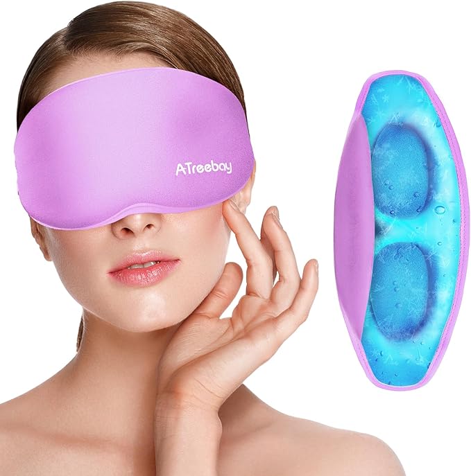 Cooling Eye Mask, Cold Eye Mask for Puffiness, Reusable Ice Eye Masks for Dark Circles, Puffy Eyes, Relieve Migraines and Headaches with Gel Eye Masks Therapy, Long-Lasting Comfort (Purple of 3D)