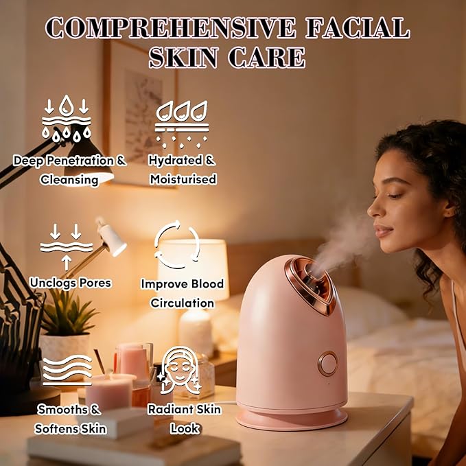 Facial Steamer Spa Kit, Skin Scrubber, Nano Ionic Face Steamer for Deep Cleaning Unclogs Pores, Warm Mist Humidifier Steamer for Face Home Sauna SPA