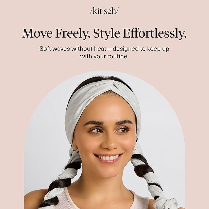 Kitsch Set & Flow Active Heatless Curling Headband For Women – Achieves Heatless Curls Overnight, No Heat Damage | Heatless Curlers with Flexible Fit | Great During Gym, Travel - Heather Gray, 1pc