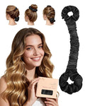 BONNET QUEEN Satin Heatless Hair Curler, Overnight Curls for Long Hair, ultra soft Heatless Curling Rod & 2 Scrunchies,Damage-Free Styling, Soft Hair Curlers for Overnight Use(Black)