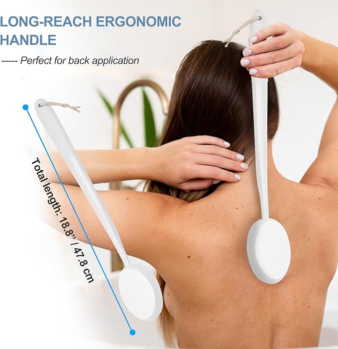 Lotion Applicator for Back, Feet & Legs, Long Plastic Handle Moisturizer Cream, Self Tanning, Sunscreen, Ointment, Medicine Back Applicator for Elderly, Men or Women with 3 Washable Pads (White)