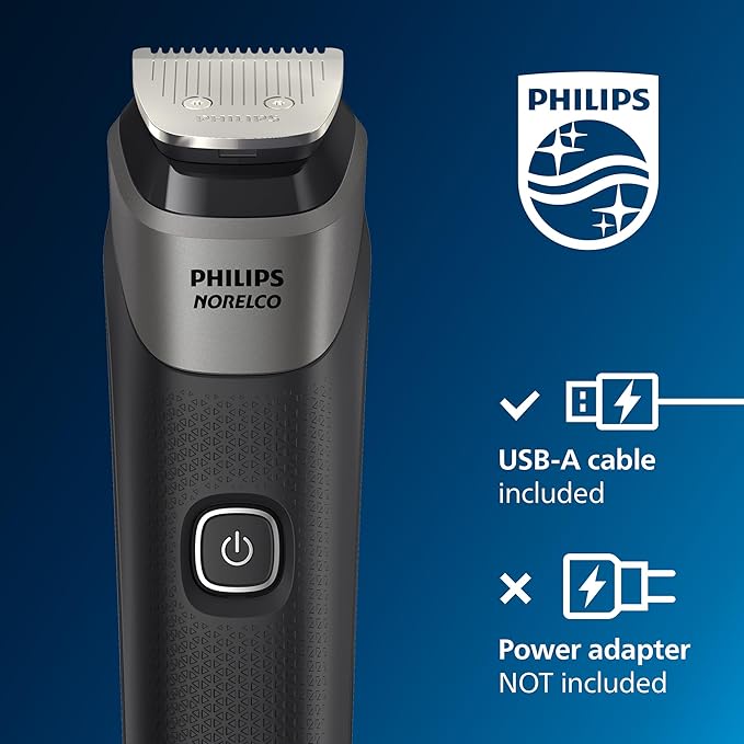 Philips Norelco All-in-One 18-Piece Trimmer 5000 Series - Shaver and Clipper for Face, Hair & Body, Self-sharpening Titanium Coated Blades, 16 Length Settings (0.5-16 mm), Wide Hair Clipper, MG5970/49