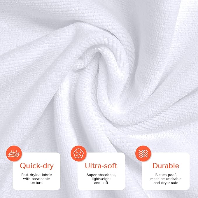 TASALON Microfiber Hair Towel for Salon - 10 Pack - 29 x 16 Inches, Quick Dry and Ultra-Soft Facial Towels with Soft Absorbant - White