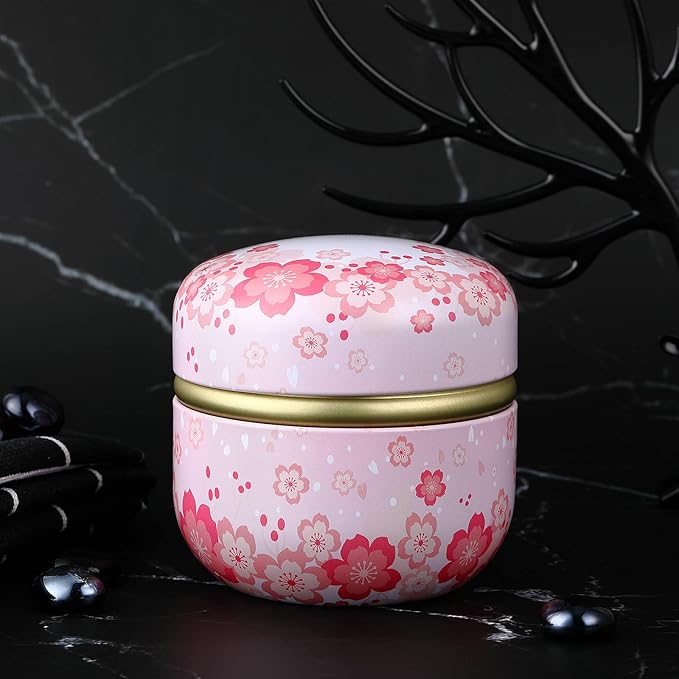Body Powder Case with Powder Puff Powder Container Tea Canister for Baby and Adult Body Talcum Powder Tea Box (Pink Flower)
