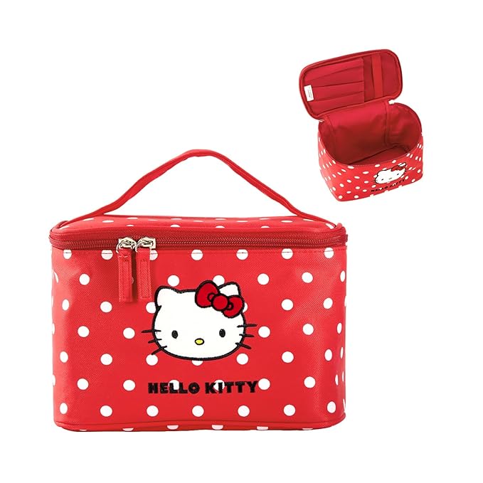 Vimanllie Large Travel Makeup Bag Cosmetic Bags with Dedicated Brush Holder, Portable Toiletry Organizer with Handle for Girl,Cute Storage for Women