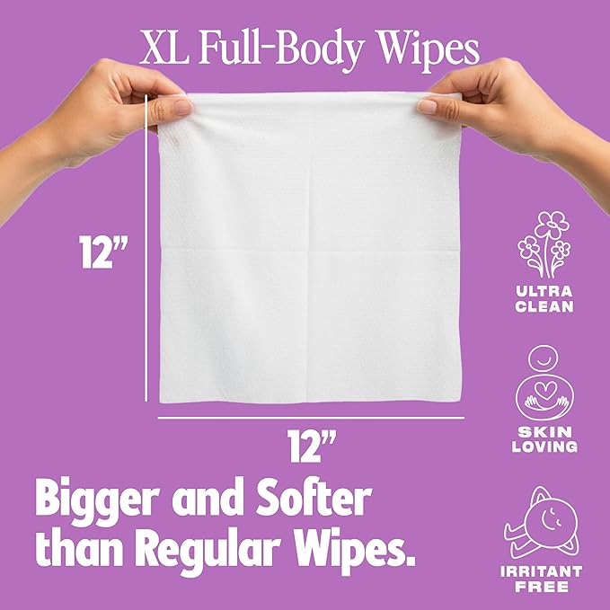 HyperGo XL Single Body Wipes for Women & Men – 12" x12" Rinse-Free Full Body Cleansing 30 Count Pack - Lavender | Biodegradable, Hypoallergenic, Aloe-Infused | Gym, Festival, Camping Essentials