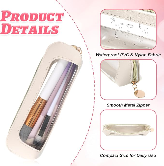 Clear Makeup Bag PU Leather Mini Makeup Pouch Transparent Portable Makeups Brush Case Travel Cosmetic Bag Waterproof Cosmetic Organizer Pouch with Zipper for Women Travel Office Home Makeups Storage