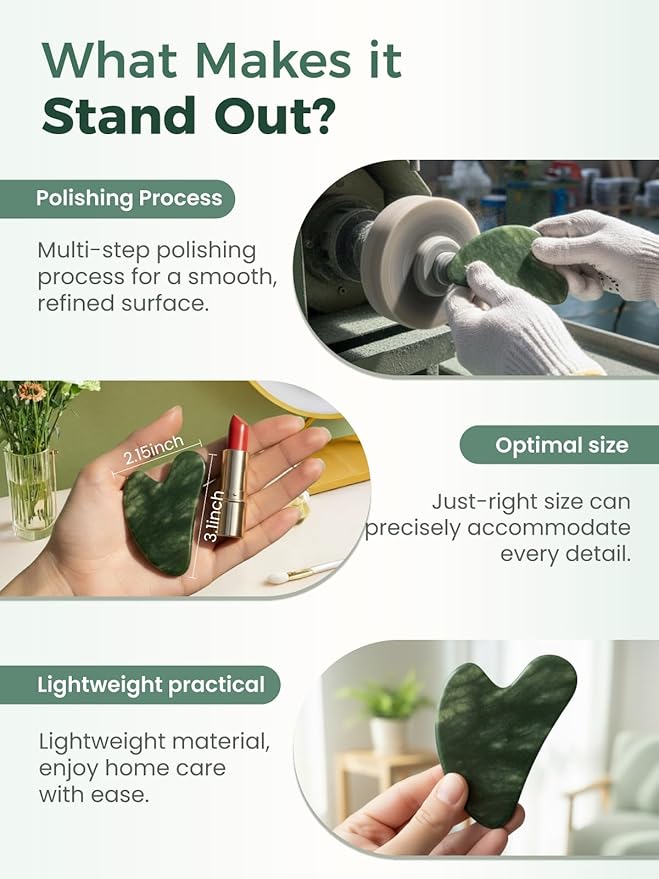 Gua Sha Facial Tools, Natural Jade Stone Guasha Tool for Face Acupuncture Therapy Trigger Point Treatment, Gua Sha Scraping Massage Tool (Green)