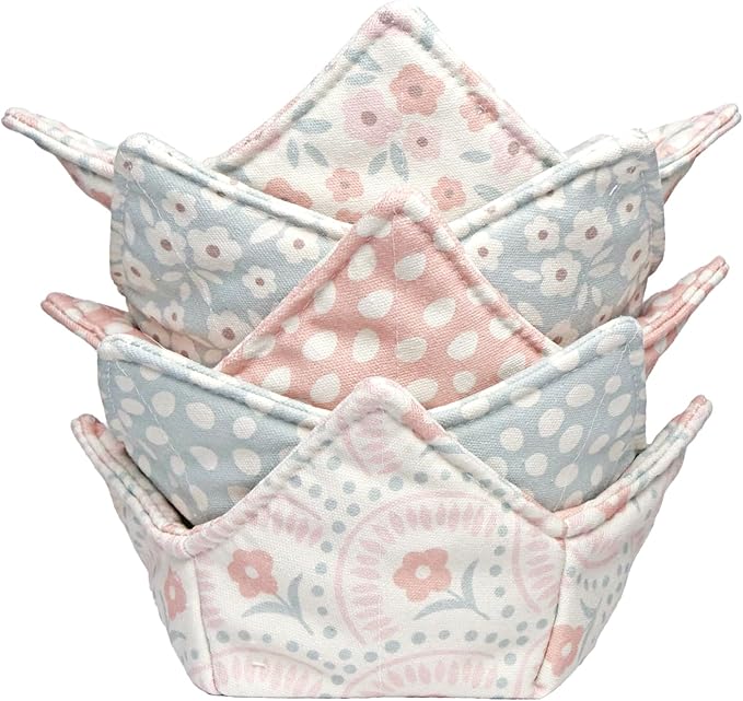 Cotton Microwavable Bowl Cozy, Microwave-Safe Hot Bowl Holders, Soup bowl Cozy Hot Pads (Floral)