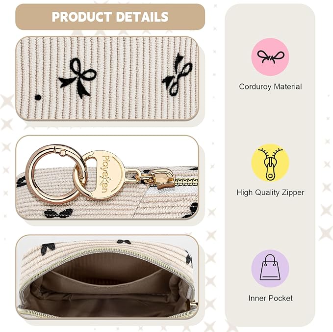Cute Period Bag for Teen Girls, Corduroy Sanitary Napkin Storage Bag, Menstrual Pad Pouch Tampon Holder for Purse (Strawberry)