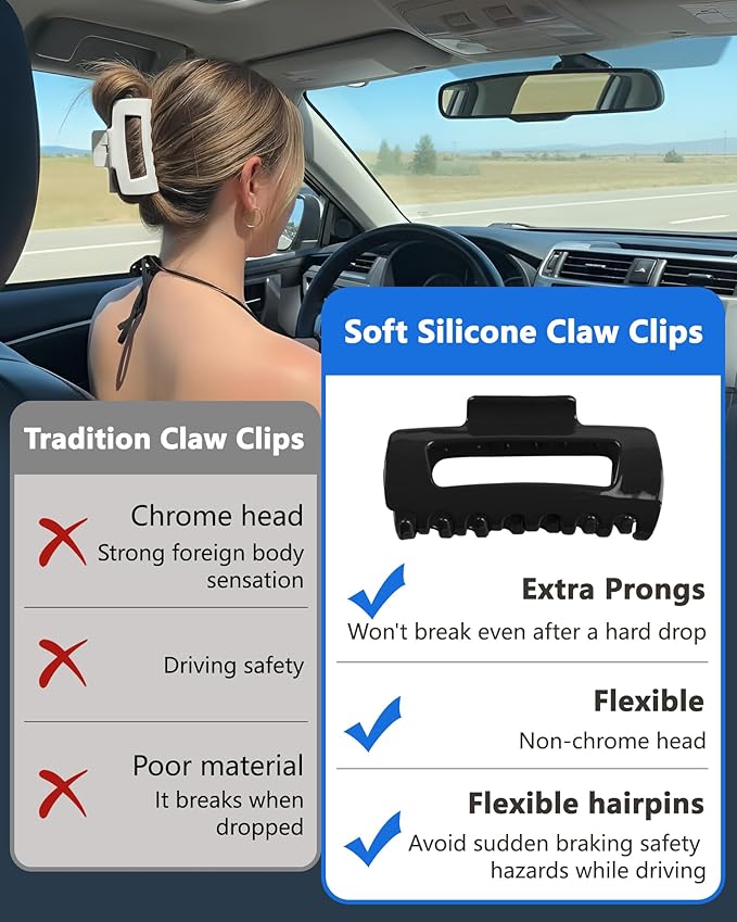 Soft Claw Clips, 2PCS Cloud Hair Claw Clip, Flexible, Lightweight &Cosy Hair Clips, Strong-Hold Non-Slip for Thick Thin Hair, Hair-Pins for Women Girlfriend Parties Casual Daily(Black+Off-White)