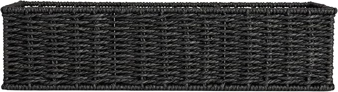 Household Essentials Handwoven Paper Rope Rectangular Storage Basket, Black