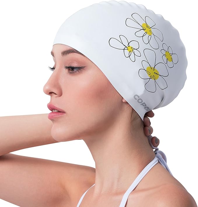 COPOZZ Women‘s Swim Cap for All Hair - Large, Comfortable Silicone Swimming Cap, Waterproof Design for Long, Short, Thick & Curly Hair | Secure & Comfortable Fit
