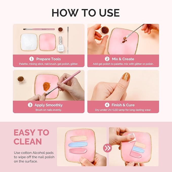 MelodySusie 2PCS Square Shape Resin Nail Art Palette Set with Stainless Steel Mixing Stick, Professional Color Mixing Board for Gel Polish, Acrylics, Pigment Blending, Salon and DIY Makeup Tool