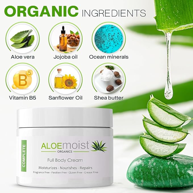 Organic Aloe Vera Face Cream & Body Moisturizing Cream, Natural Aloe Vera Lotion with Vitamin E Oil, Vitamin C, Retinol Cream, Shea Butter – Anti Aging Face Moisturizer for Women, Dry Skin (2 oz)