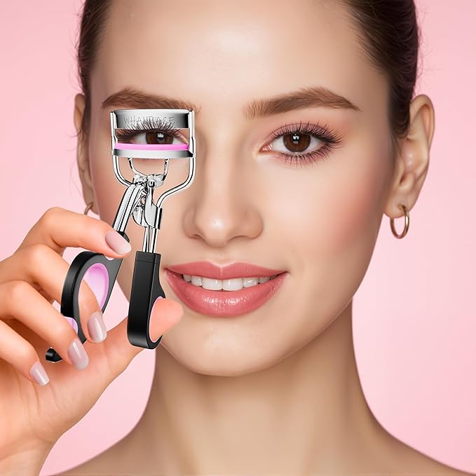 Eye Lash Curler with 6PCS Extra Replacement Strips, Whalrace Superior Curling Effect Eyelash Curlers, Easy & Comfortable to Grip and Use-Gpink