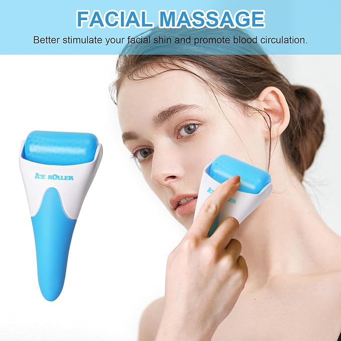 ONLYSKY BEAUTY Ice Roller Face Cooling Cold Roller for Women & Men Body Eyes Face Skin Care Tools（Blue Handle+Blue Roller