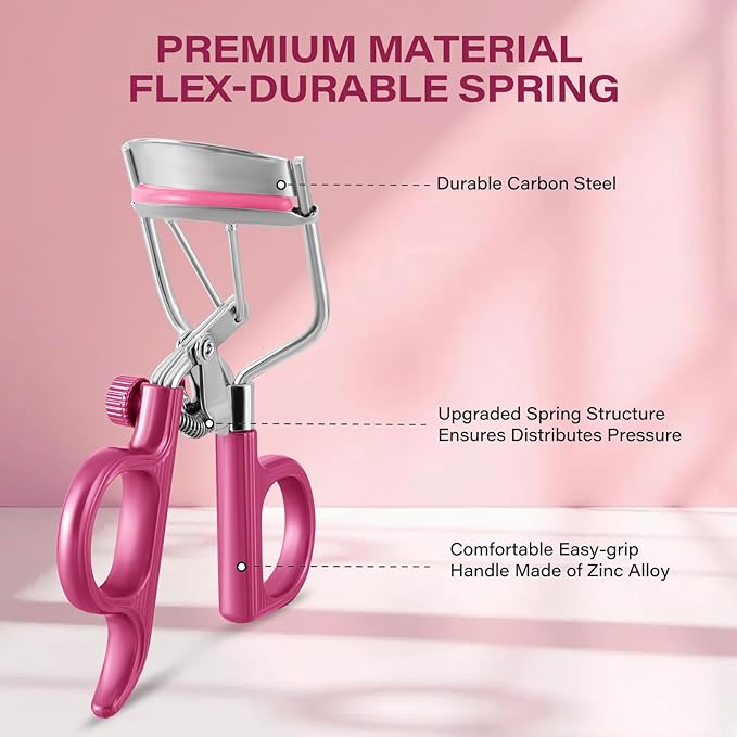 Eyelash Curler with 3 Refill Pads of 3 Different Firmness, Upgraded Material Handle, Achieve Precise Control, Professional Lash Curler Features a Built-in Lock for Easy Storage & Travel, Gentle & Safe