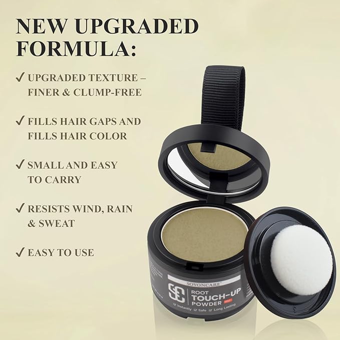 Root Touch Up Powder for Women - SOVONCARE Wet Hairline Powder to Cover Gray Hair, Thinning Hair & Bald Spots, Waterproof Hair Color Cover Up（Blonde 0.14 Oz）