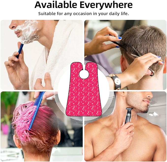 Adjustable Beard Catcher Apron, Love Heart Breast Cancer Awareness Ribbons Shave Bib, Non-Stick Waterproof Grooming Bib, Shaving Essential for Men Dad Christmas