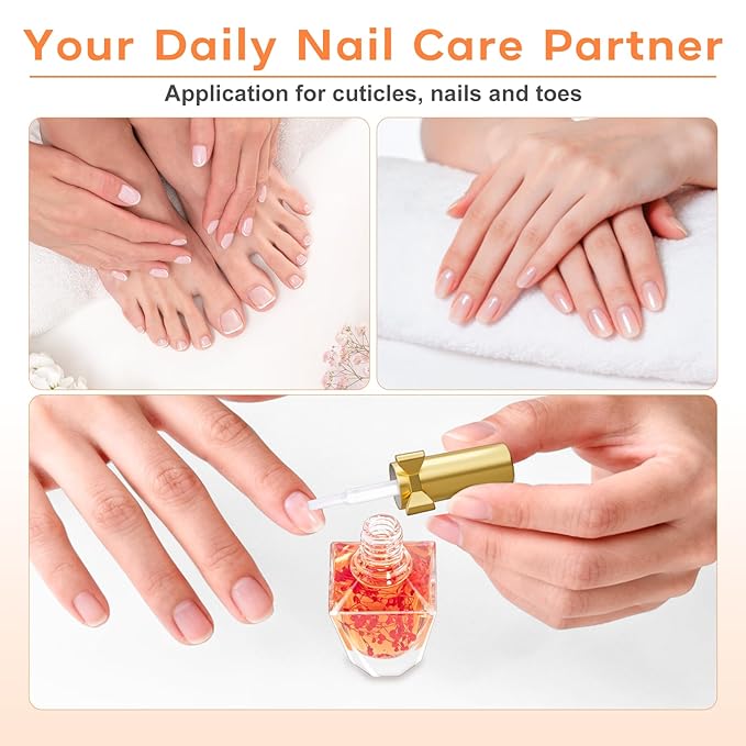 JIASHENG Cuticle Oil, Scented Cuticle Nail Oil Infused with Flowers, Hydrates, Moisturizes, Strengthens, Repairs, Revitalizing Cuticle Oils for Nails Damage Dry Cuticle, Rose, 12ml