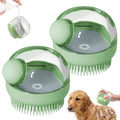 Dog Bath Scrubber Brush, 2Pcs Pet Dog Grooming Massage Shampoo Bath Brush with Soap and Shampoo Dispenser Soft Silicone Bristle for Long Short Haired Dogs Cats Shower-Green