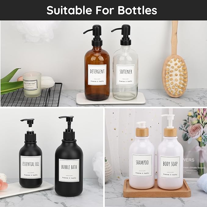 Segbeauty 18pcs Waterproof Self-Adhesive Labels for Organizing Bathroom, Soap Dispenser, Home, Laundry, Cleaning - Removable Stickers for Plastic Glass Bottles