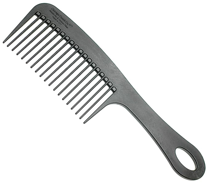 Chicago Comb Model 8 Carbon Fiber, Made in USA, Anti-static, Detangling & Shower comb, adds Lift & Volume, 8.5 inches (21.5 cm) long