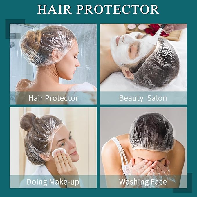 MORGLES 100 Pcs Disposable Shower Caps, Clear Large Shower Caps for Women Disposable, Plastic Hair Caps for Hair Treatment, Spa, Home & Travel Use,19.7"