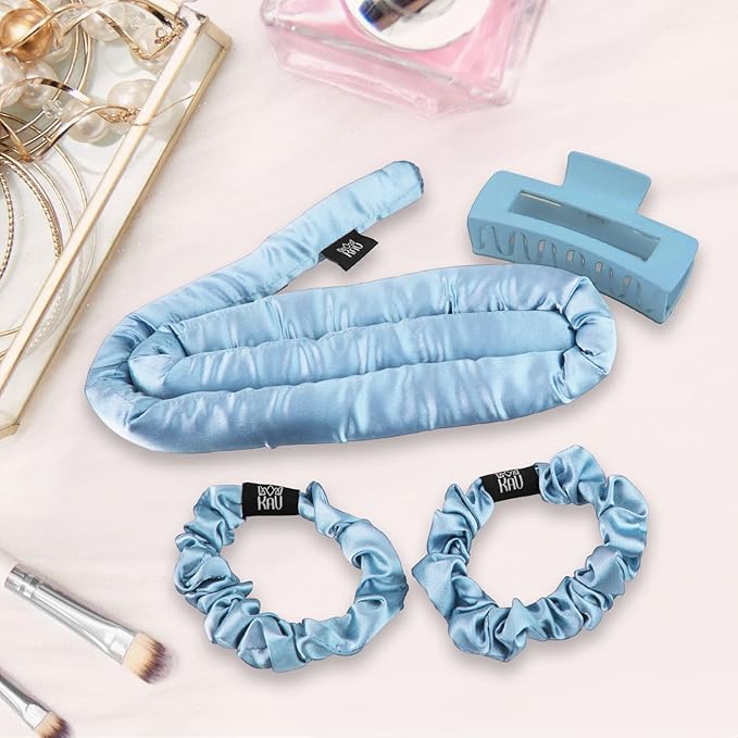 KAV 100% Mulberry Silk Heatless Curling Rod Headband Set with Clip & Scrunchies – Overnight Heatless Hair Curler for Women, No Heat Damage, Soft Hair Roller for Natural Curls & Waves