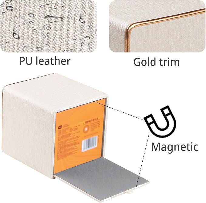 Leather Tissue Box Cover Square,Decorative Cube Tissue Box Holder with Magnetic Bottom,Facial Paper Organizer Table Napkin Case Dispenser for Bathroom NightStand Coffee Car Home Office,Beige