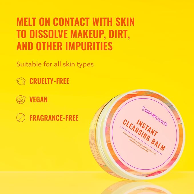 Good Molecules Instant Cleansing Balm – Makeup Remover Balm with Sea Buckthorn and Shea Butter - Residue-Free, Fragrance-Free, Vegan Face Cleanser, 2.5 oz.