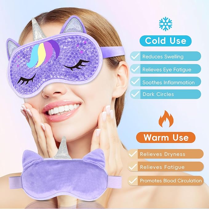 Cooling Eye Mask and Sleep Mask Cover Rainbow Birthday Cute Gifts Teens Women, Cold Warm Compress for Dry Eyes Spa at Home Travel Plush Blindfold Sleeping