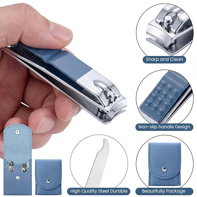 Portable Manicure Kit for Women and Men, 5 PCS/Set Professional Nail Clipper Set Stainless Steel Manicure Pedicure Kit with Nail File and PU Leather Case, Grooming Tools for Home Travel