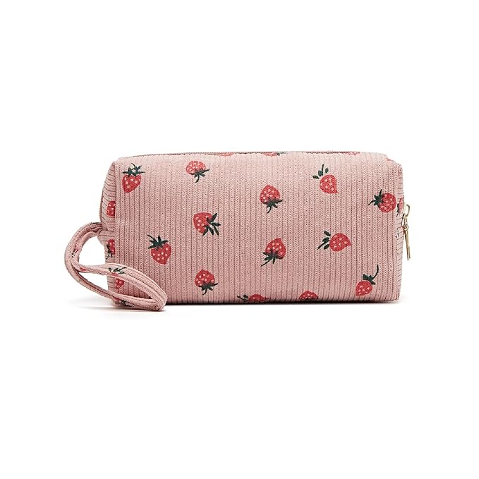 Small Corduroy Makeup Bag for Women Portable Cosmetic Bag Travel Makeup Pouch Small Corduroy Toiletry Bag with Zipper for Purse
